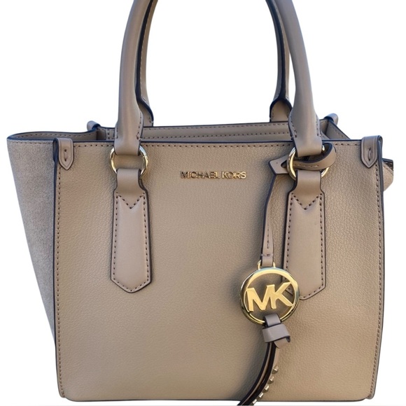 MICHAEL KORS Kris Medium Leather Satchel purse handbag TAN BROWN - Picture 3 of 11